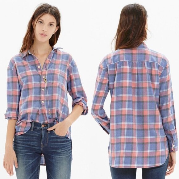 Madewell Rivet & Thread Harvey Plaid Popover Shirt Size Small Cotton Pink Blue S - Picture 2 of 14